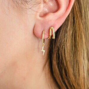 Bolt Dangle Earrings Pave Lightening Bolt Cubic Zirconia Dangle Huggies